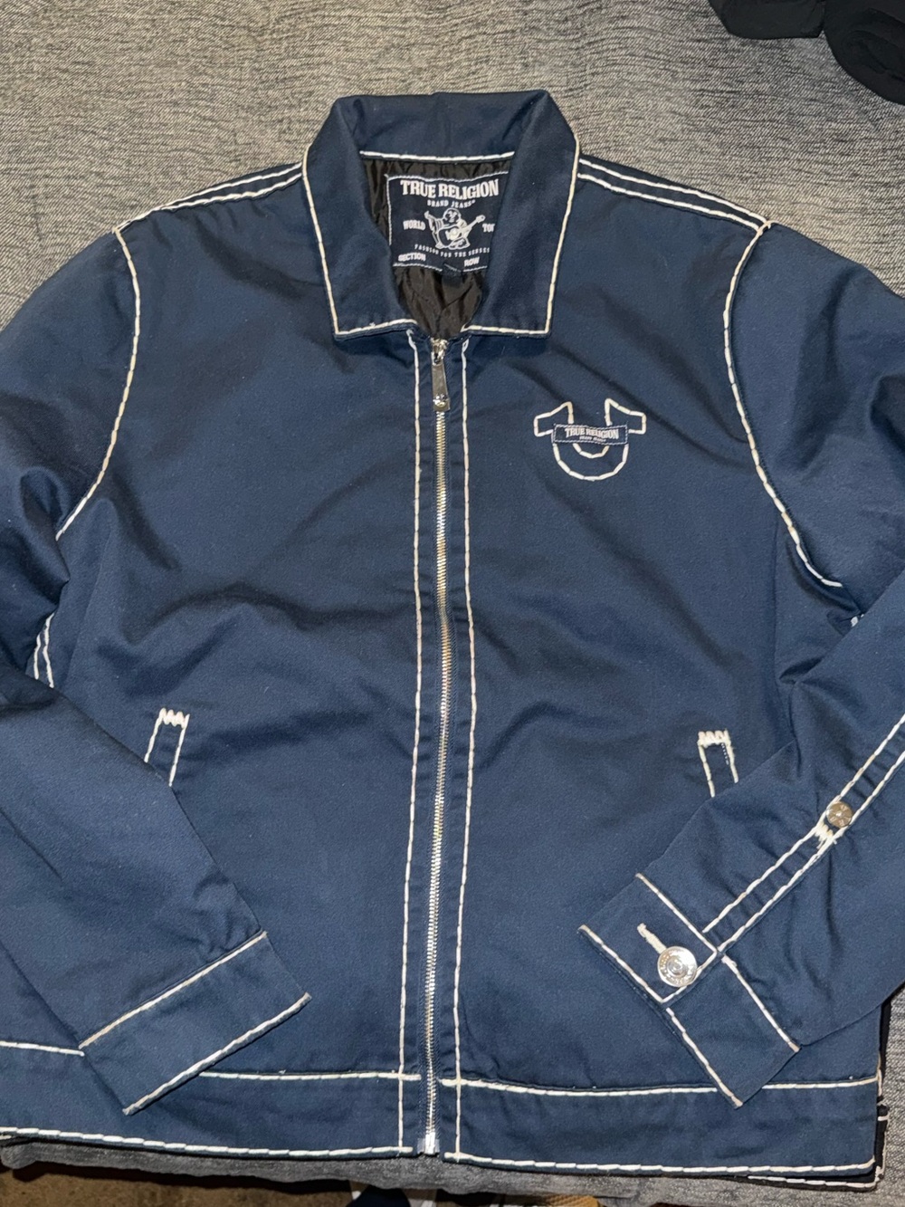 True Religion Navy Lightweight Zip-Front Jacket with Contrast Stitching